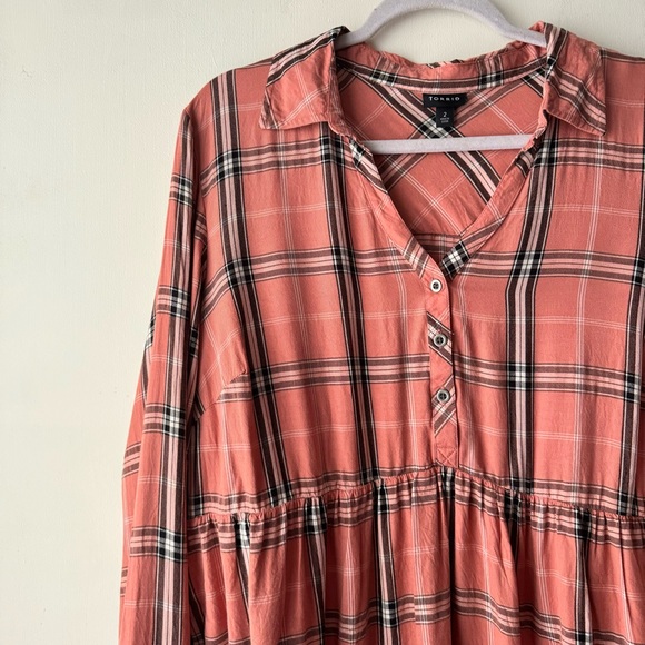 Torrid | Peach Plaid Twill Peplum Babydoll Popover Top Size 2X - Picture 8 of 14